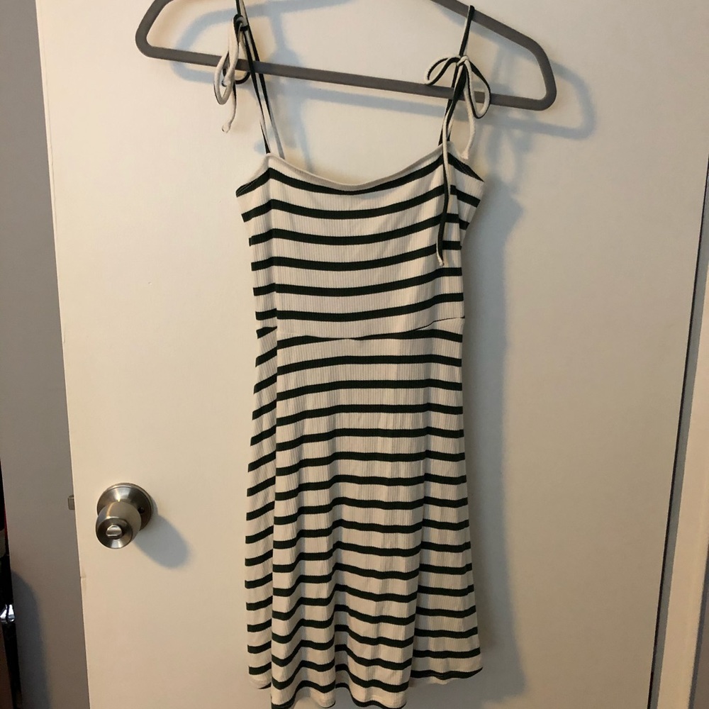 Green and white striped dress